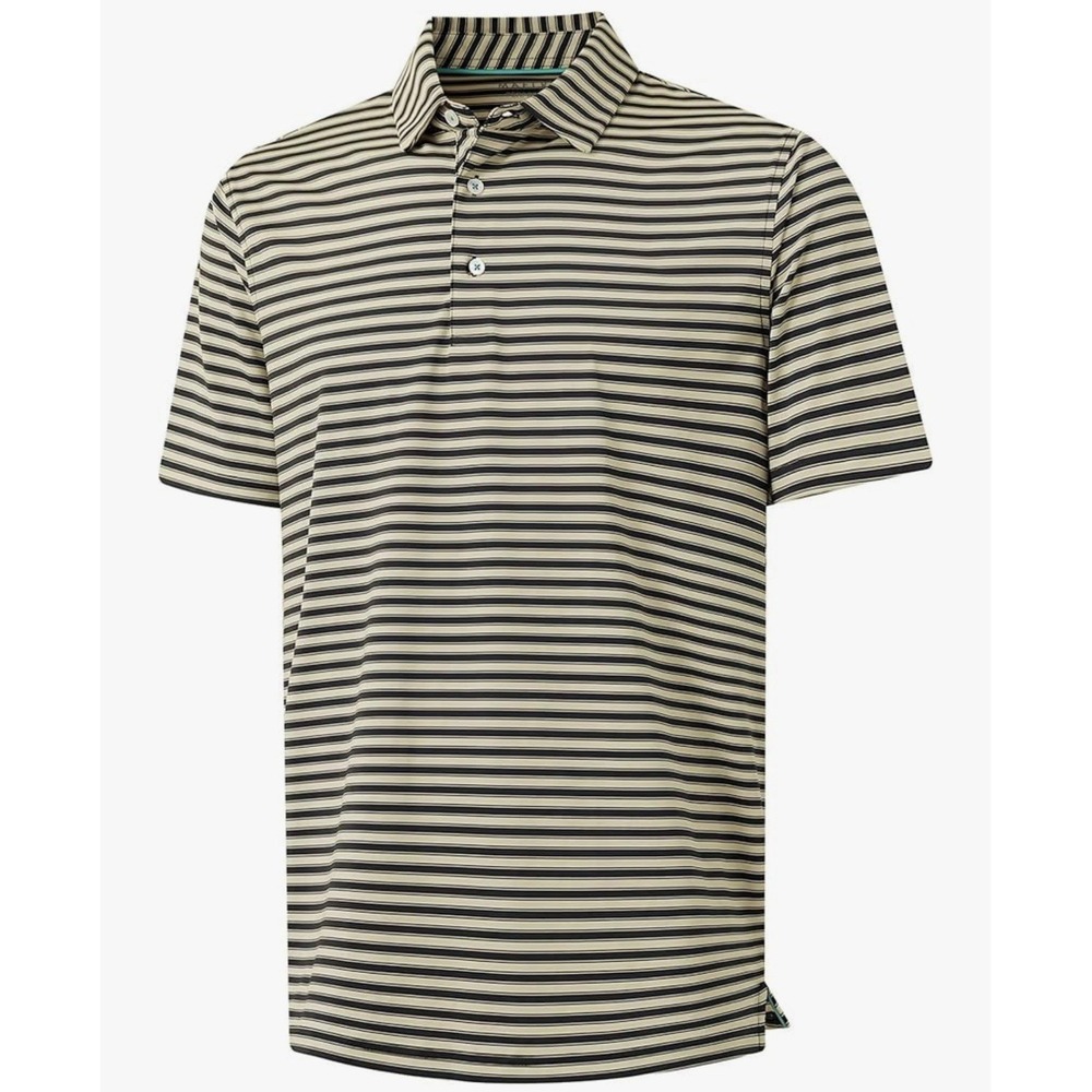 MAELREG Performance Polo‎ Golf Shirt Black And Khaki Striped 3XL New